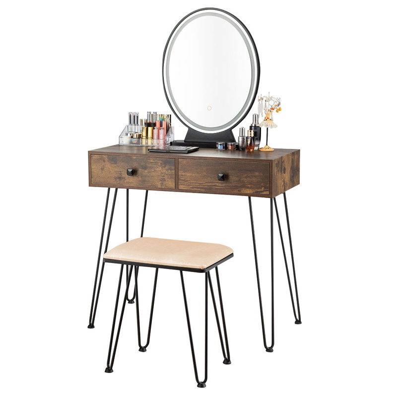 Batey Dressing Table with Mirror, Brown/Black
