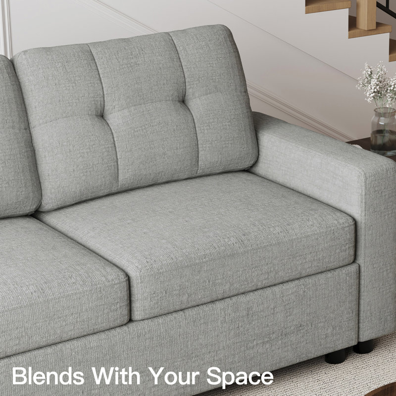 Canapé-lit modulaire en L Chenille avec lit escamotable et rangement dissimulé, Light Gray Chenille