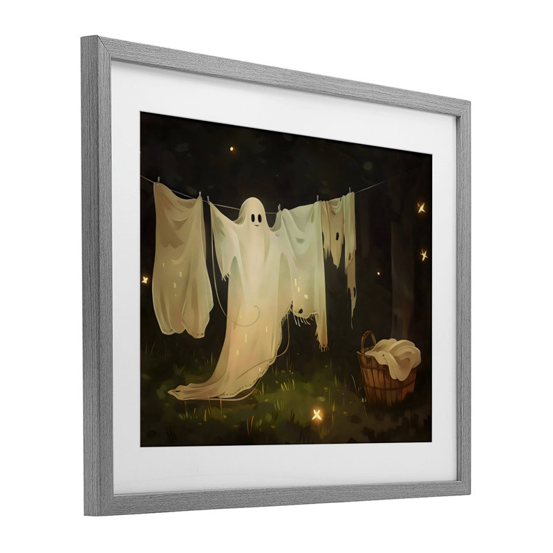 «Halloween Laundry Ghost», reproduction d'art sous verre encadrée par Arlington Prints, Cadre de ferme gris