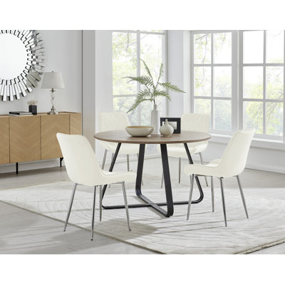 Venedocia Round Wood Effect Dining Table & 4 Luxury Velvet Dining Chairs