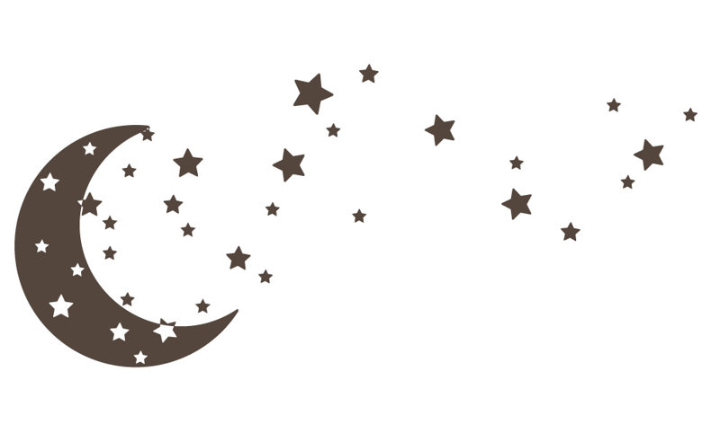 Adhésif décoratif lune et étoiles, H 22 po x l 49 po x P 0,01 po, Brun