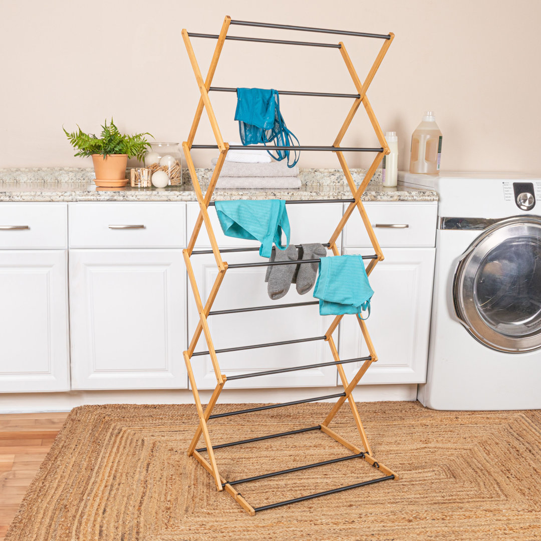 Meghan Bamboo Adjustable Folding Clothes Drying Rack, Upscale Laundry Rack with 16 Coated Metal Dowels, Environmentally Friendly, Stable Frame Household Essentials