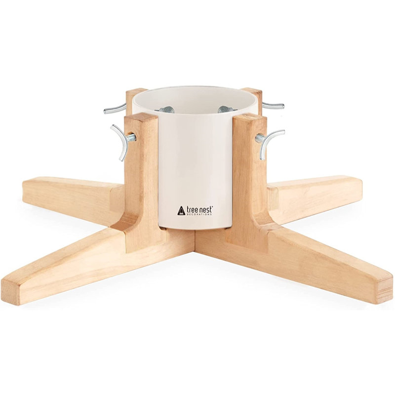 Medium White Beechwood and Metal Rustic Christmas Tree Stand