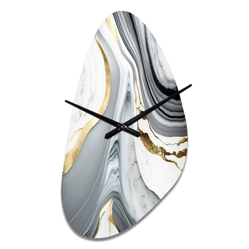 Abstract Geode Marble Waves Grey II - Fall Shape Large Abstract 3D Wall Clock, Medium