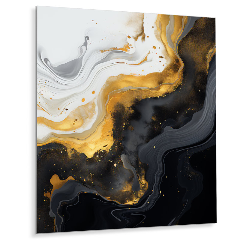 Or et marbre noir Essence III - décoration murale en marbre, H 32 po x l 24 po x P 1 po