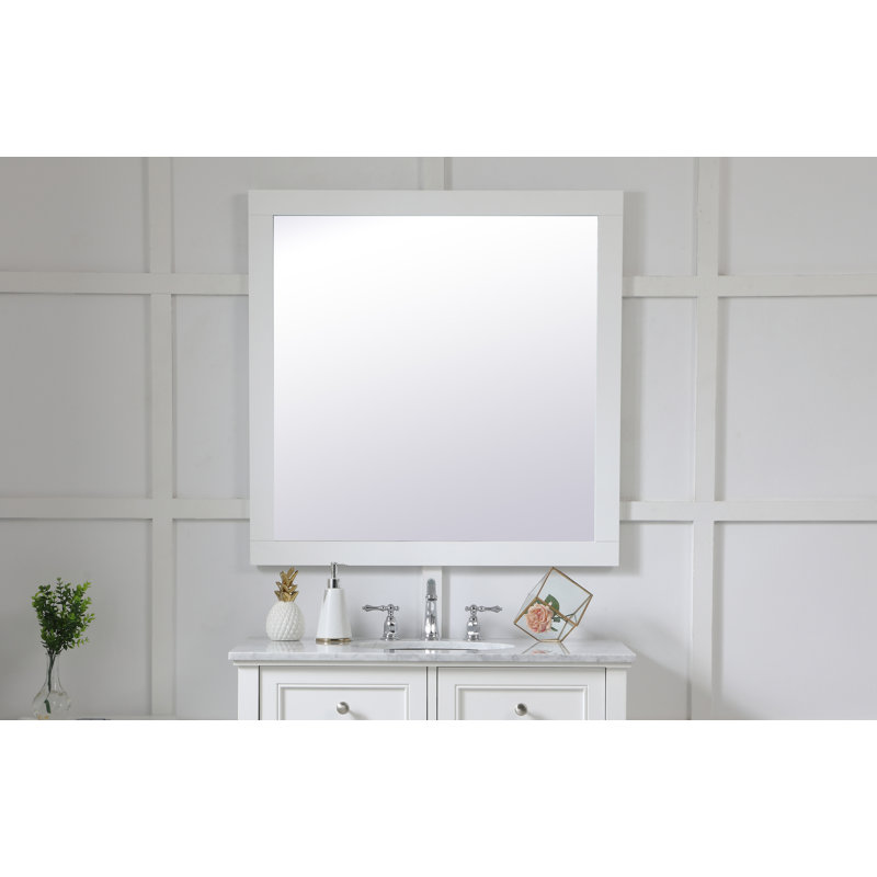 Metcalfe Solid And Engineered Wood Flat Wall Mirror, 36" x 36", White