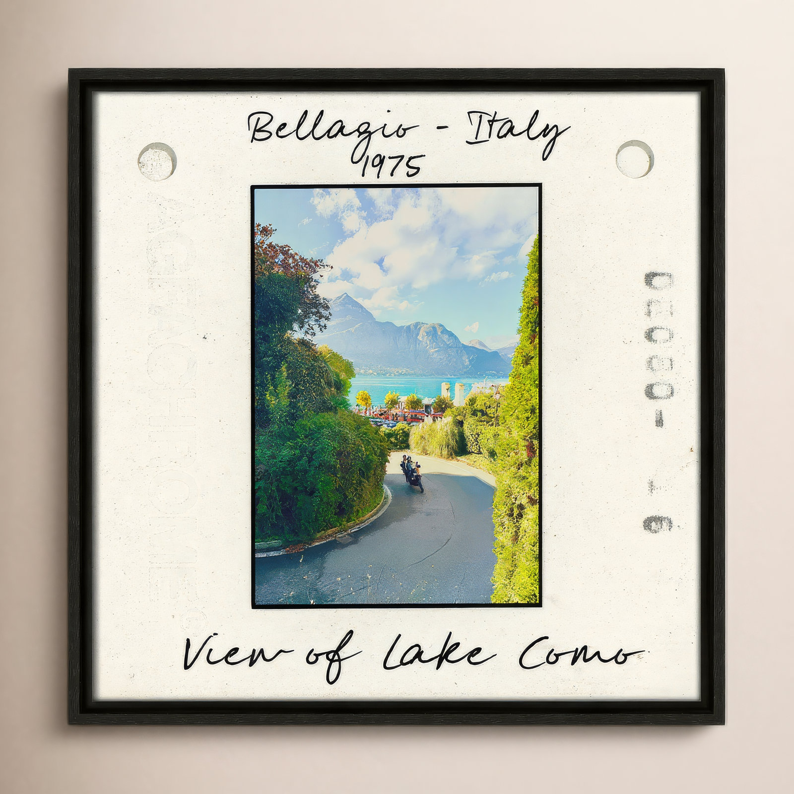 Travel Slide Collection "Bellagio, Italy - Lake Como" Print, Espresso Floater Framed Canvas, 17.5" H x 17.5" W x 2" D