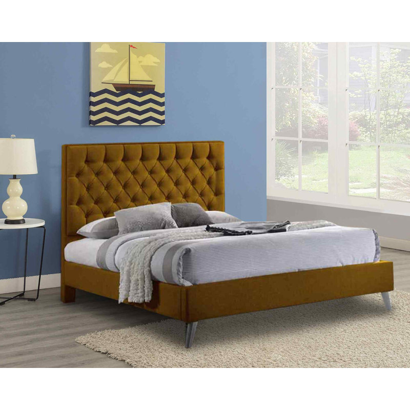 Upholstered Bed, Kingsize (5'), Mustard