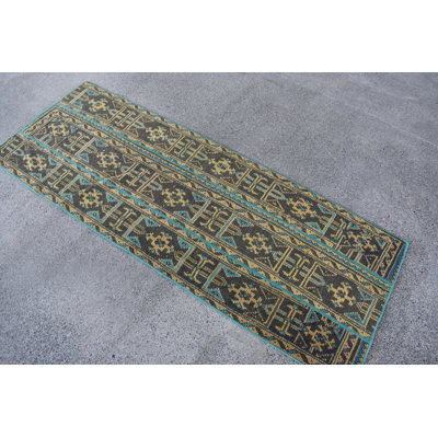 25.6x69.7 Inch Wool Runner Rug, Traditional Brown Patchwork Rug