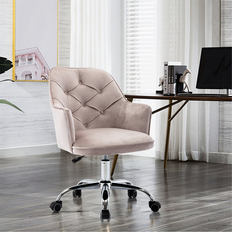 Chaise de travail en velours Exum Home Office, Gris, Argent argent