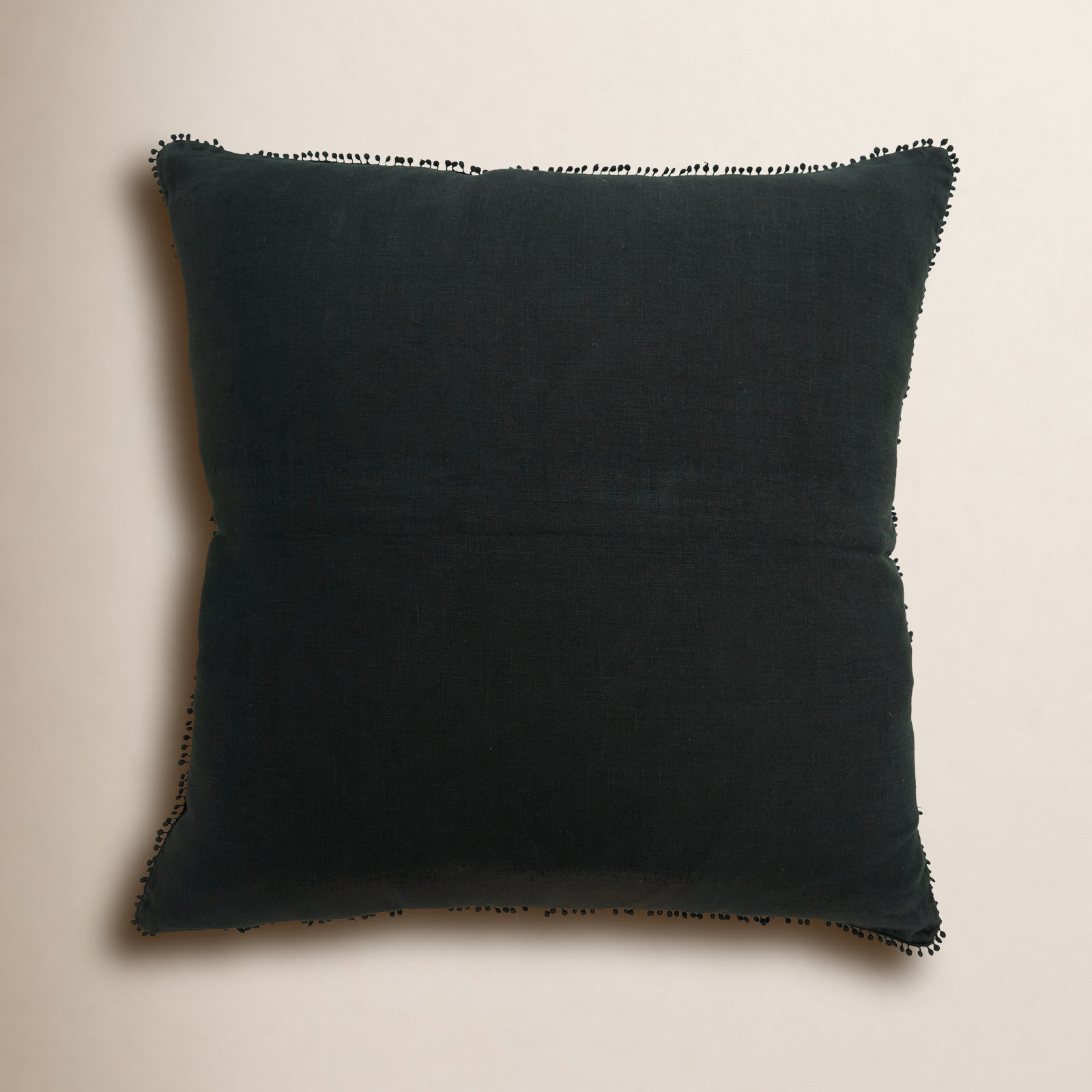 Garter Pom-poms Linen Throw Pillow, Black