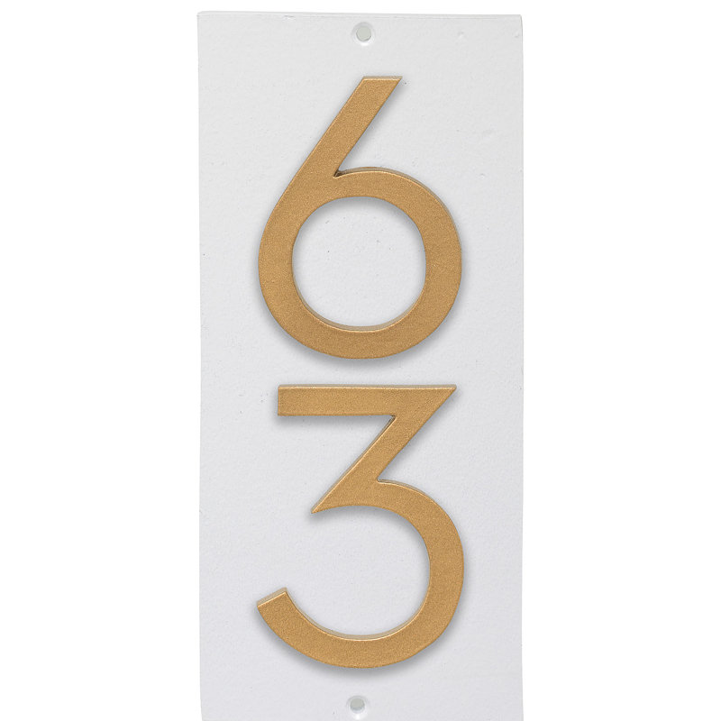 Plaque d'adresse murale flottante sur 1 ligne, Blanc, Or, Oui
