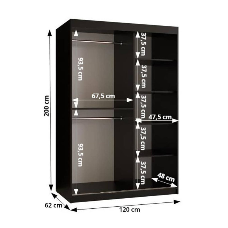 Artimizia 2 Door Manufactured Wood Wardrobe, 200cm H x 120cm W x 62cm D, Black