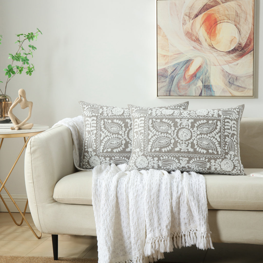 Embroidery Pillow Cover Cotton Canvas Coiling Embroidery Pillow Cover (Set of 2) NordECO HOME