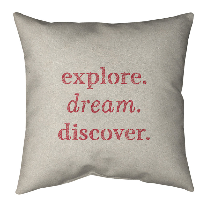 Coussin de recherche de rêve à l’exploration à la main, 20 po x 20 po, Blanc / Rouge