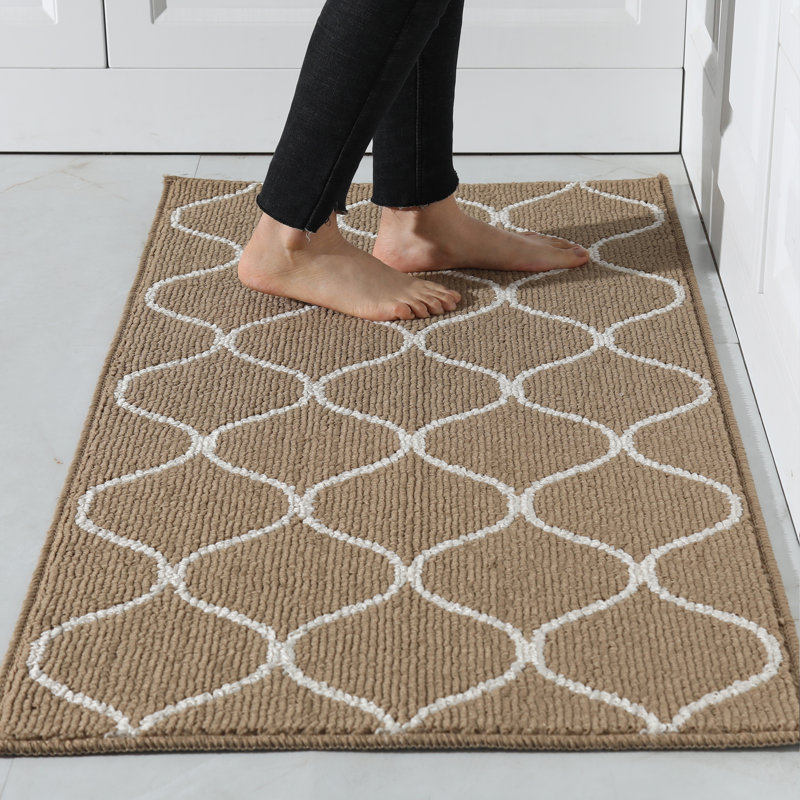 Striped Water Resistant Non-Skid Kitchen Mat, Beige, Rectangle 61cm x 121.9cm