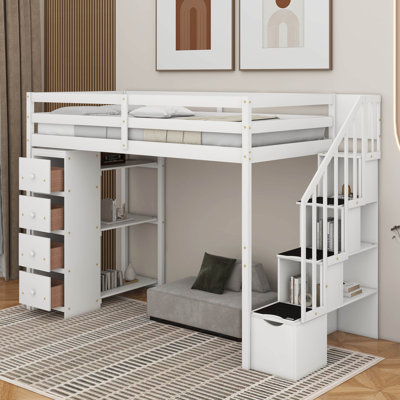 Lit mezzanine simple avec tiroirs et escaliers