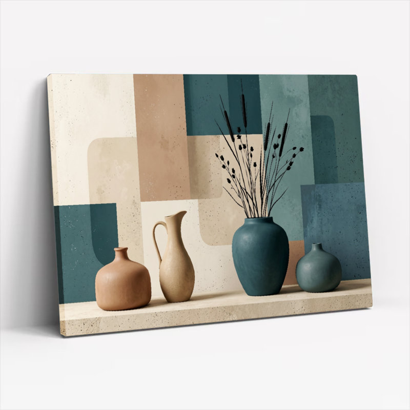 Ensemble de 1 tableau abstrait géométrique sur toile, H 20 po x l 30 po, Toile tendue