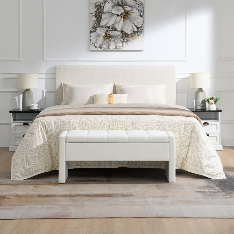 Banc rembourré avec rangement à rabat, Beige