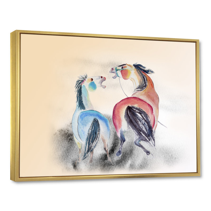 «Abstract Horses In Love», reproduction sur toile flottante, H 12 po x l 20 po x P 1 po, Cadre flottant doré