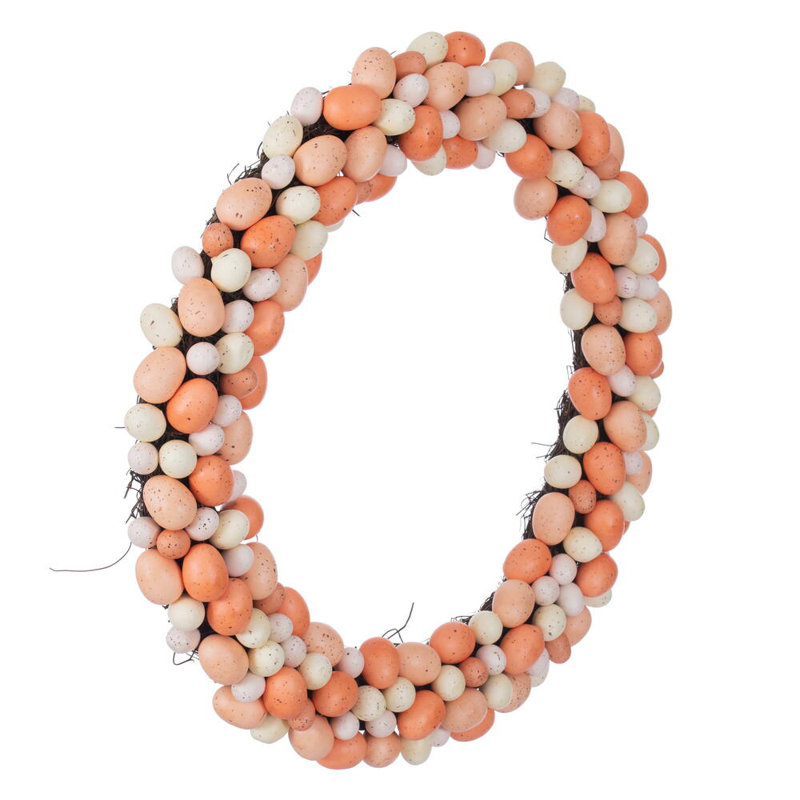 Vickerman 24" Artificial Easter Eggs Wreath. Features Easter eggs on a grapevine base., Coral