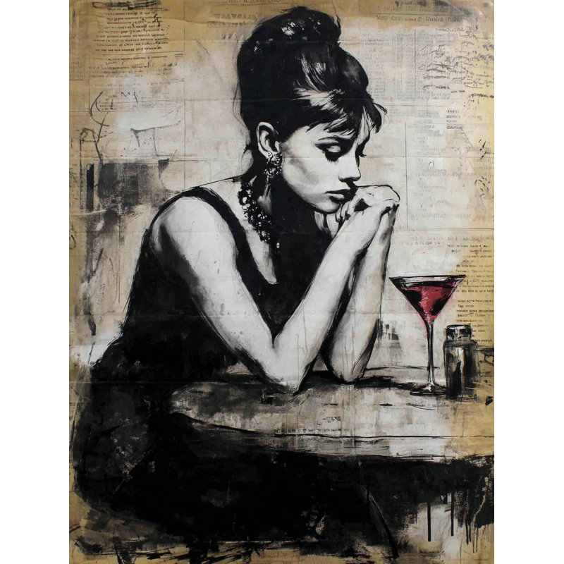 «Refined in Silence - Elegant Woman with Martini», reproduction sur toile tendue, H 48 po x l 36 po