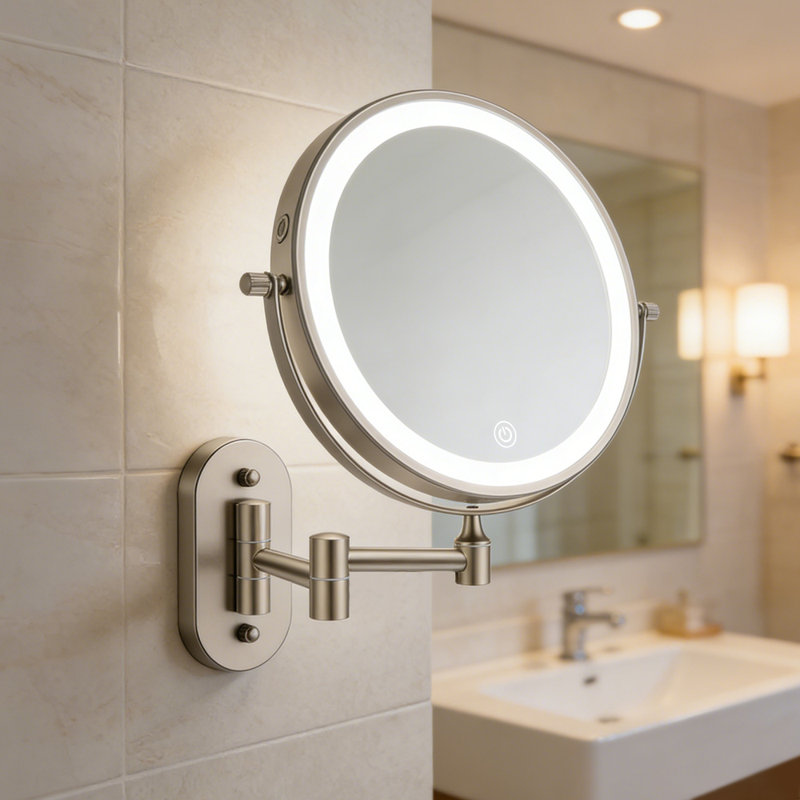 Miroir de maquillage mural pour salle de bain Vanna, Nickel brossé