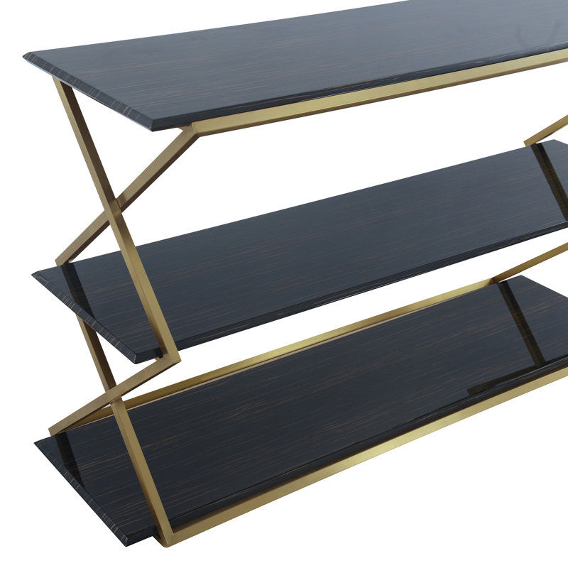 Mccoll 59'' Console Table, Dark Brown Top/Brushed Gold Base