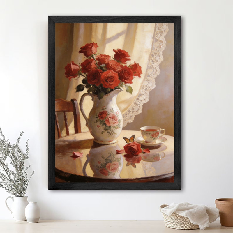 Noir encadré rétro «Enjoying a romantique d'après-midi», impression sur toile, thème de la Saint-Valentin, H 17 po x l 13 po