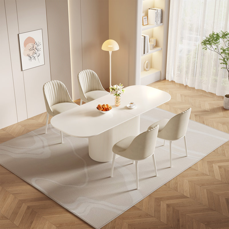 Ensemble de table de salle à manger 86,61 "ovale blanc crème avec 4 chaises pour la cuisine, le bar et le salon