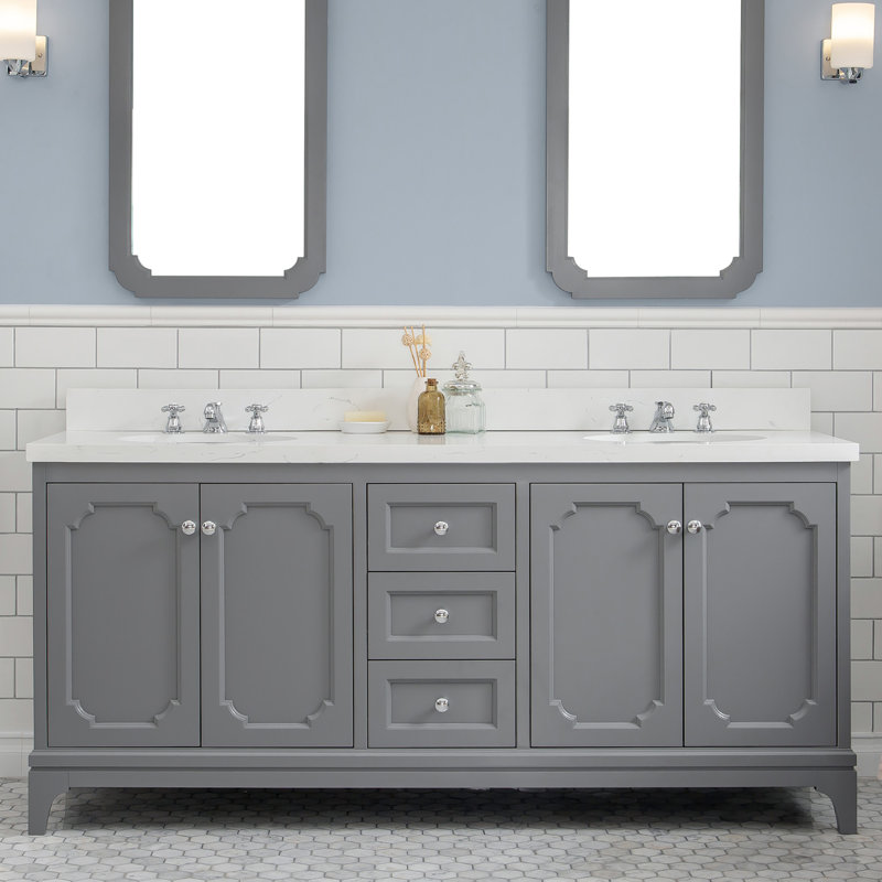 Ensemble de meuble-lavabo double 72 po Bernardo, Quartz de Carrare, Gris cachemire