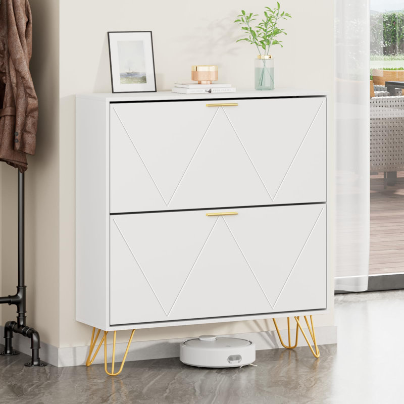 18 Pair Shoe Storage Cabinet With 2 Drawers, White
