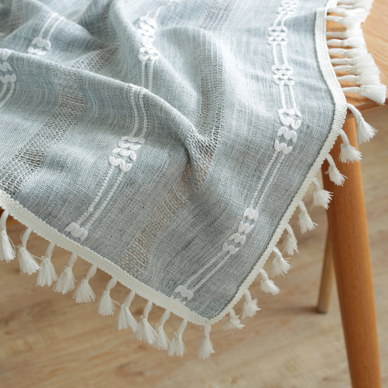 Nappe lavable en lin infroissable avec pampille, L 78 po x l 55 po, Bleu