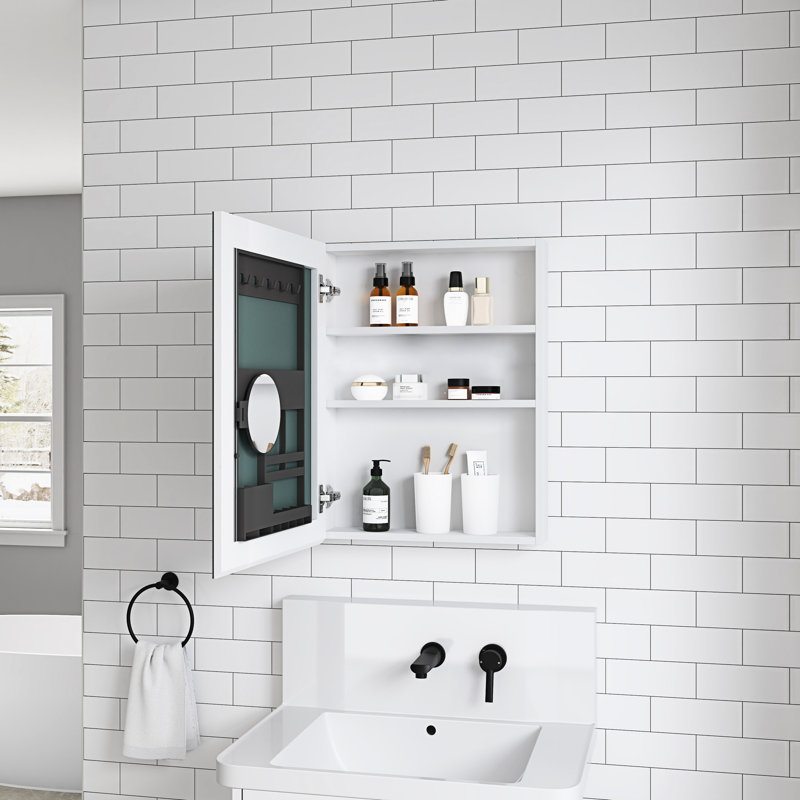 Armoire à pharmacie avec miroir biseauté 20 po x 26 po - La porte de gauche s'ouvre silencieusement, espace de rangement spacieux, miroir à vue dégagée, bois d'ingénierie, charnières à fermeture en douceur l 20 po x H 26 po