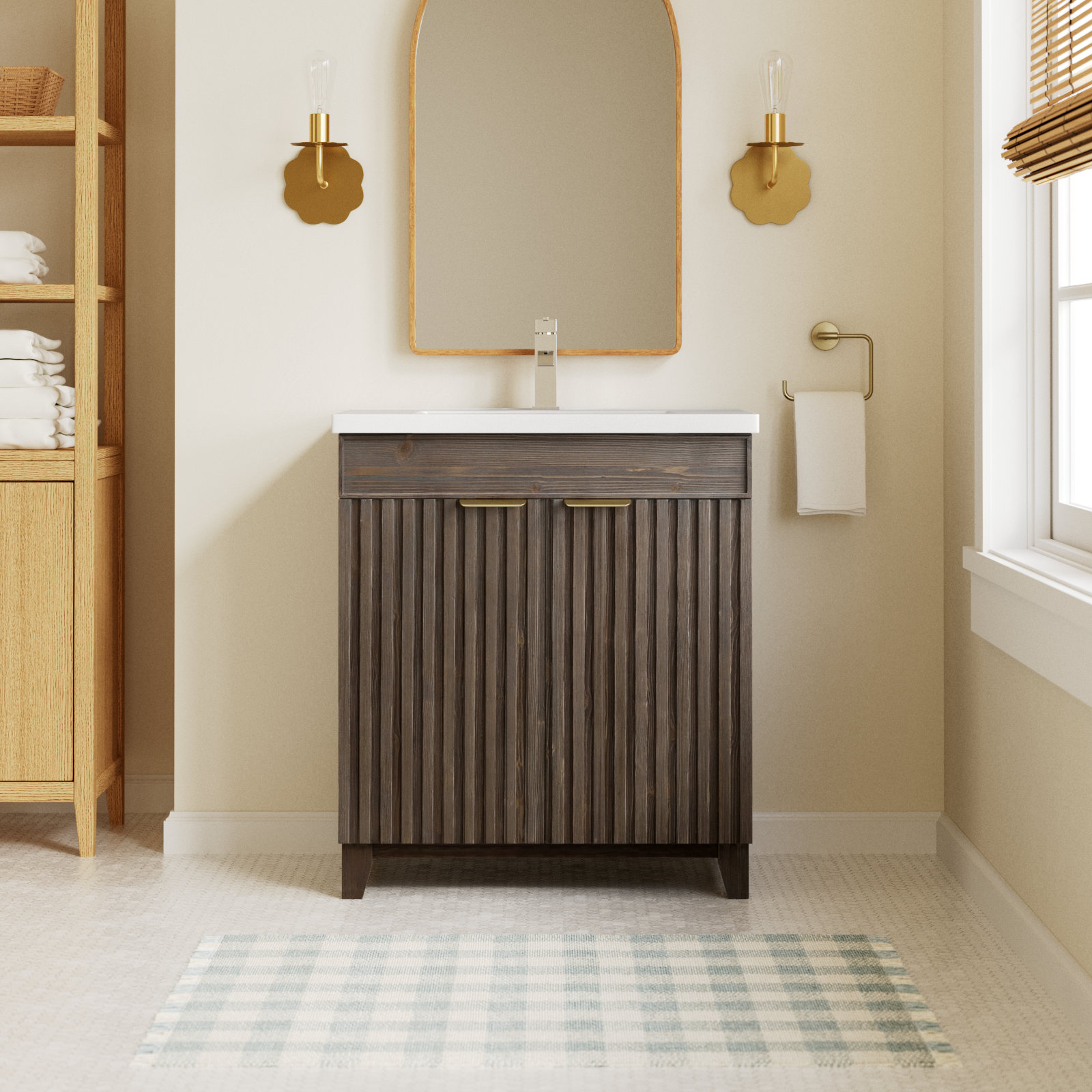 Dansfield 29.9'' Single Bathroom Vanity, Spruce Antique Brown, Brushed Gold