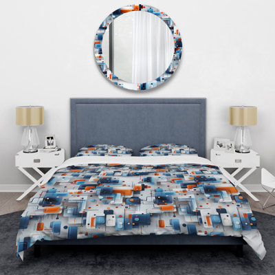Ensemble de housse de couette à motif géométrique bleu Metropolis Matrix III