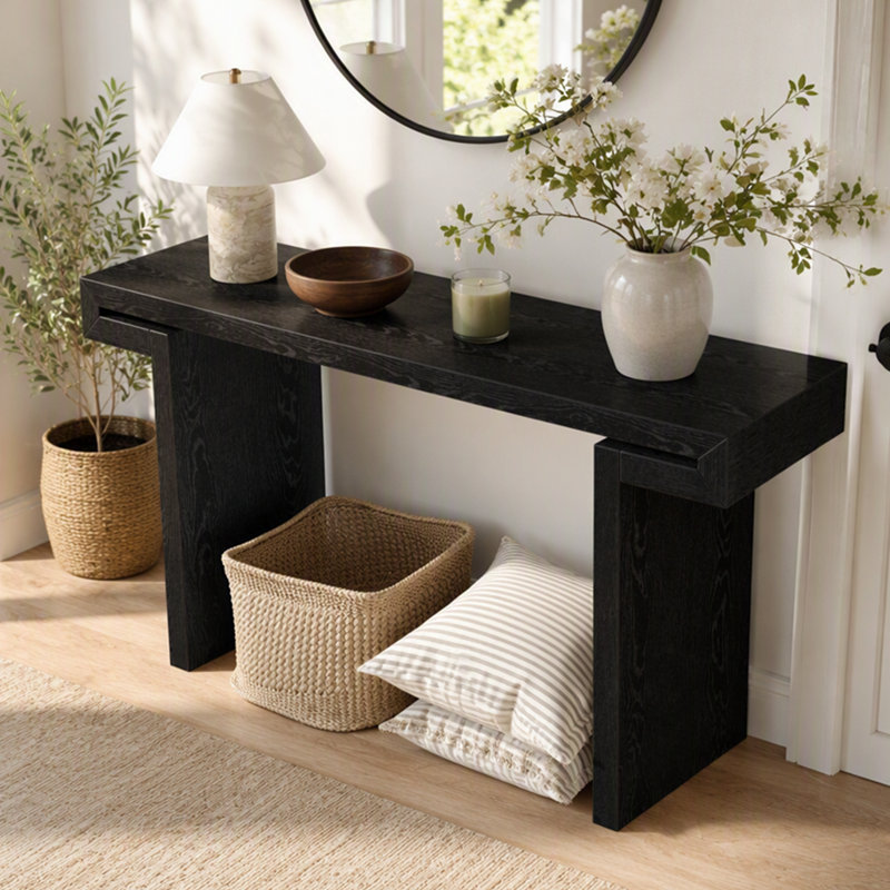 Console rustique de style champêtre, table d'appoint en bois vieilli pour entrée, salon ou couloir., Noir, Noir, Noir