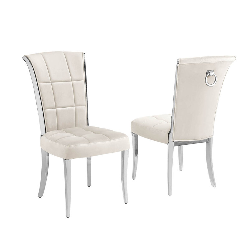Kalaiya 18'' H Velvet Upholstered Dining Chair, Silver, Cream