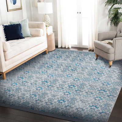 Tapis floral bleu sarcelle