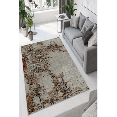 Luxurious Area Rug 5.9 x 9.2 Feet, 100% Polyester, 650 g/m² | Antibacterial & Eco-Friendly, Non-Slip PVC Dot Underside | Machine Washable, Digital Print in Beige, Bronze, Gold, and Black | Perfect for Living Rooms & Bedrooms