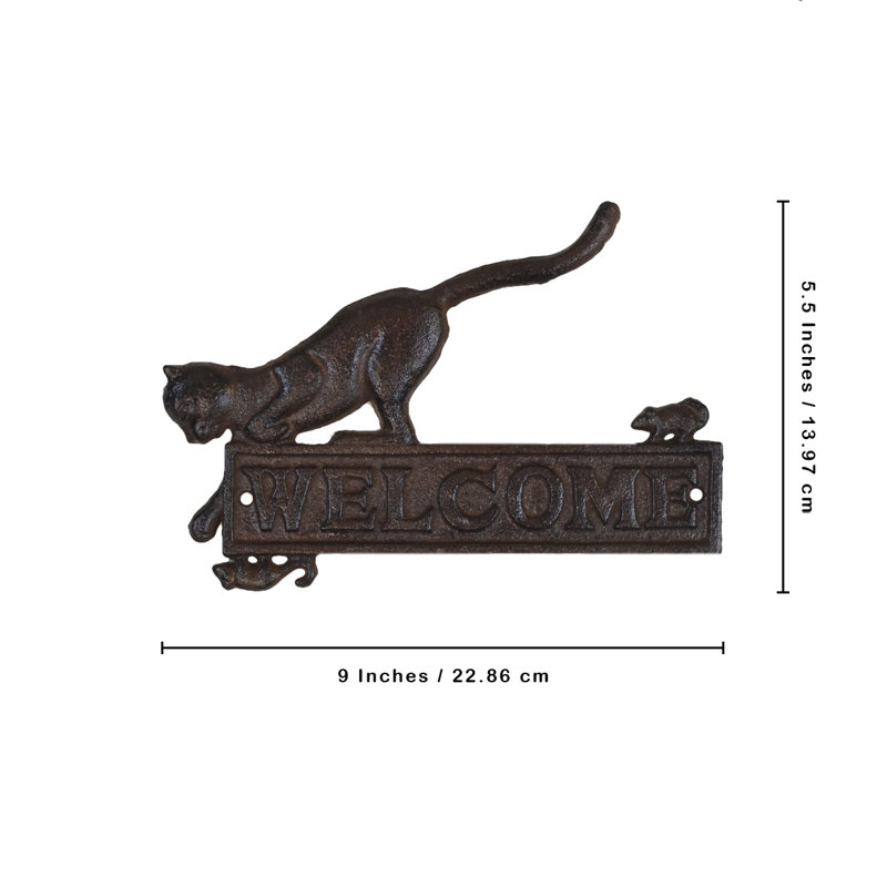 Panneau de bienvenue «Welcome Cat Mouse», ferme rustique, porte d'entrée, porche, maison de campagne
