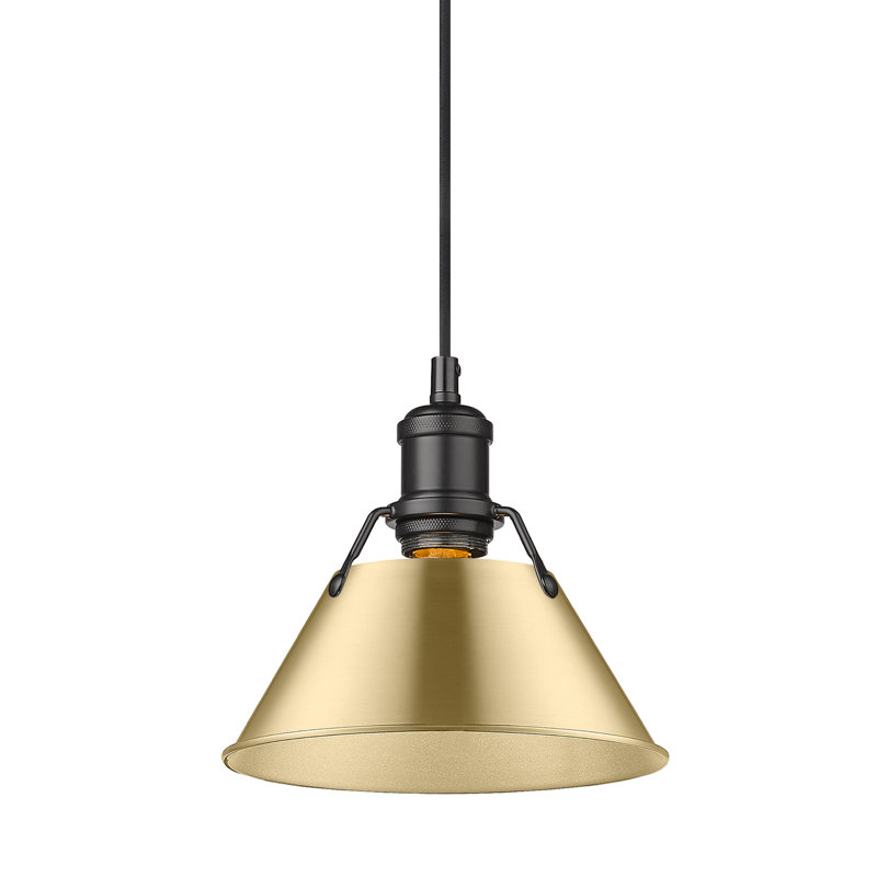 Luminaire suspendu conique à 1 lumière Weatherford, Noir mat, Brushed Champagne Bronze, H 129 po x l 7,5 po x P 7,5 po