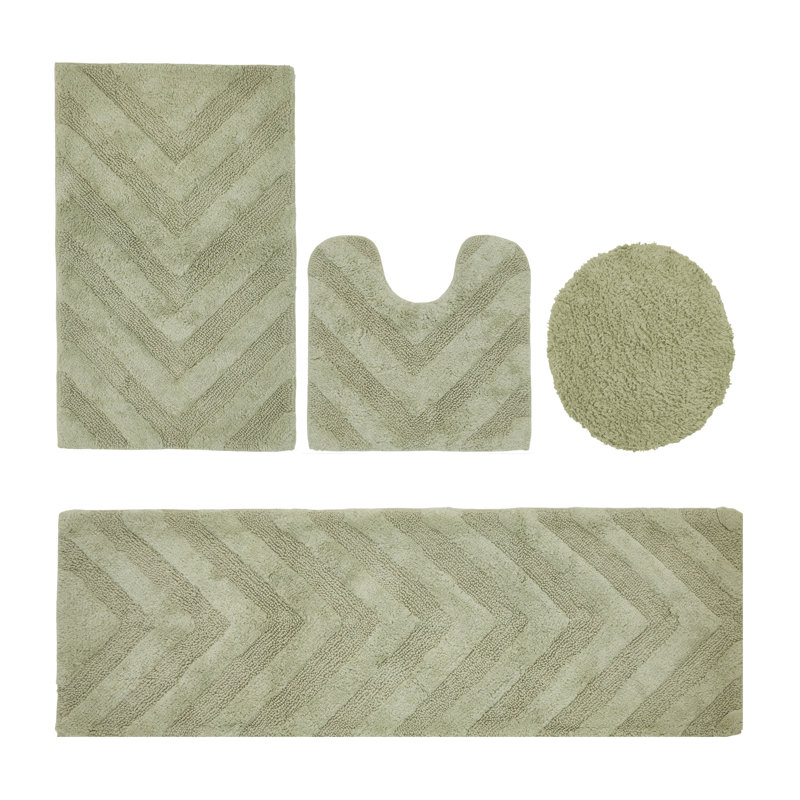 Ensemble de tapis pour salle de bain 100% coton de qualité supérieure Hugo 4 pièces avec envers antidérapant, lavable à la machine, luxueux tapis Chervon à motif super absorbant et touffeté pour la salle de bain, la douche et la baignoire