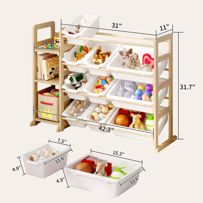 Solid Pine Wood Toy Storage Organizer - Toy Organizers And Storage With Bookshelf, Kids Bookshelf And Toy Storage For Kids Room, Playroom, Nursery by Latitude Run