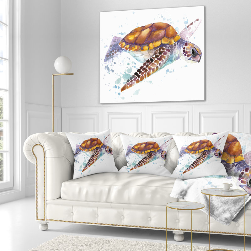 Tortue de mer brune - aquarelle, 16 po x 1 po, Coussin décoratif
