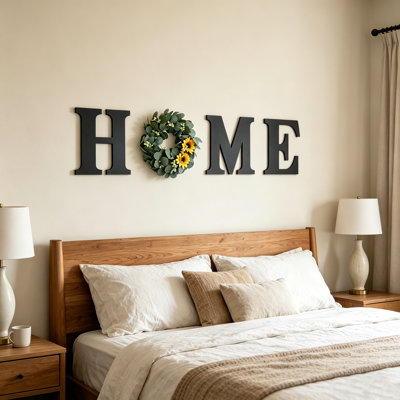 Home Letters With Artificial Flower Wreath Wall Front Door Decor, Decorative Sign Modern Farmhouse Decor Flower Garland Decoration Hanging For Entryway, Kitchen, Housewarming Present