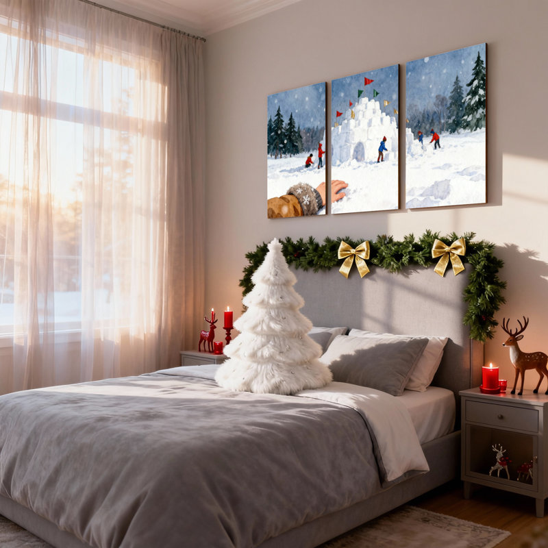 Scène de Noël avec enfants et neige Igloo, ensemble de 3 impressions sur toile, H 30 po x l 60 po