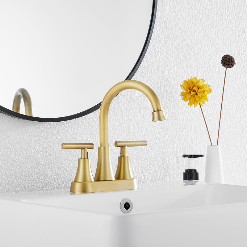 Centerset 2-handle Bathroom Faucet with Drain Assembly, Antique Brass