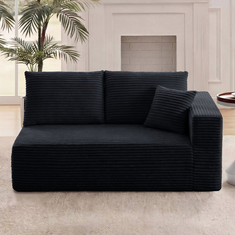 69.29" Modular Compression Loveseat with Armrest, Upholstered Flannel 2 Seater Sectional Component with 3 Pillows, "Boneless" Cloud Sofa in a Box for Living Room Small Spaces Black