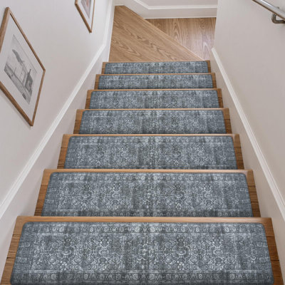 Vintage Non-Slip Stair Treads — Set Of 15 Rubber-Backed Carpet Runners For Indoor Wooden Stairs, 8"X30" Step Covers Safe For Kids & Pets
